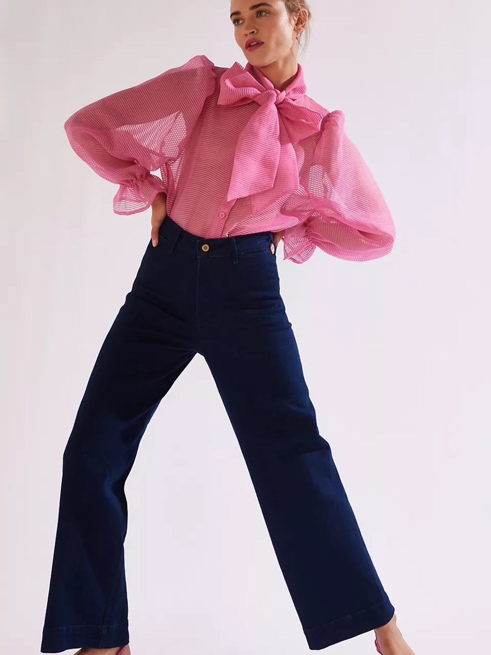 Stella Nova Erina  Sheer Bow-Tie Blouse